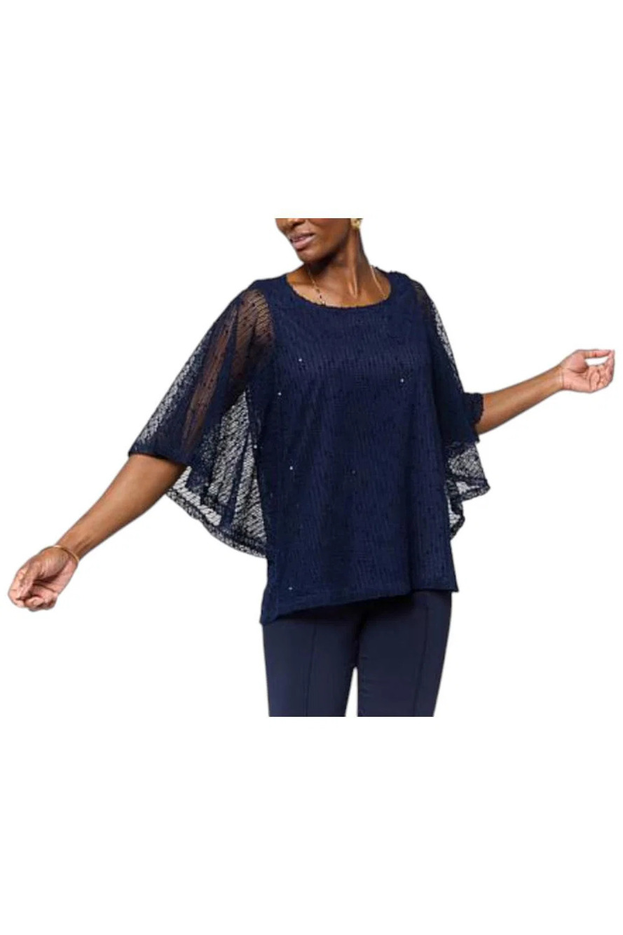 Nina Leonard Women's Scoop Neck Dolman Sleeve Knit Top Navy - Regular